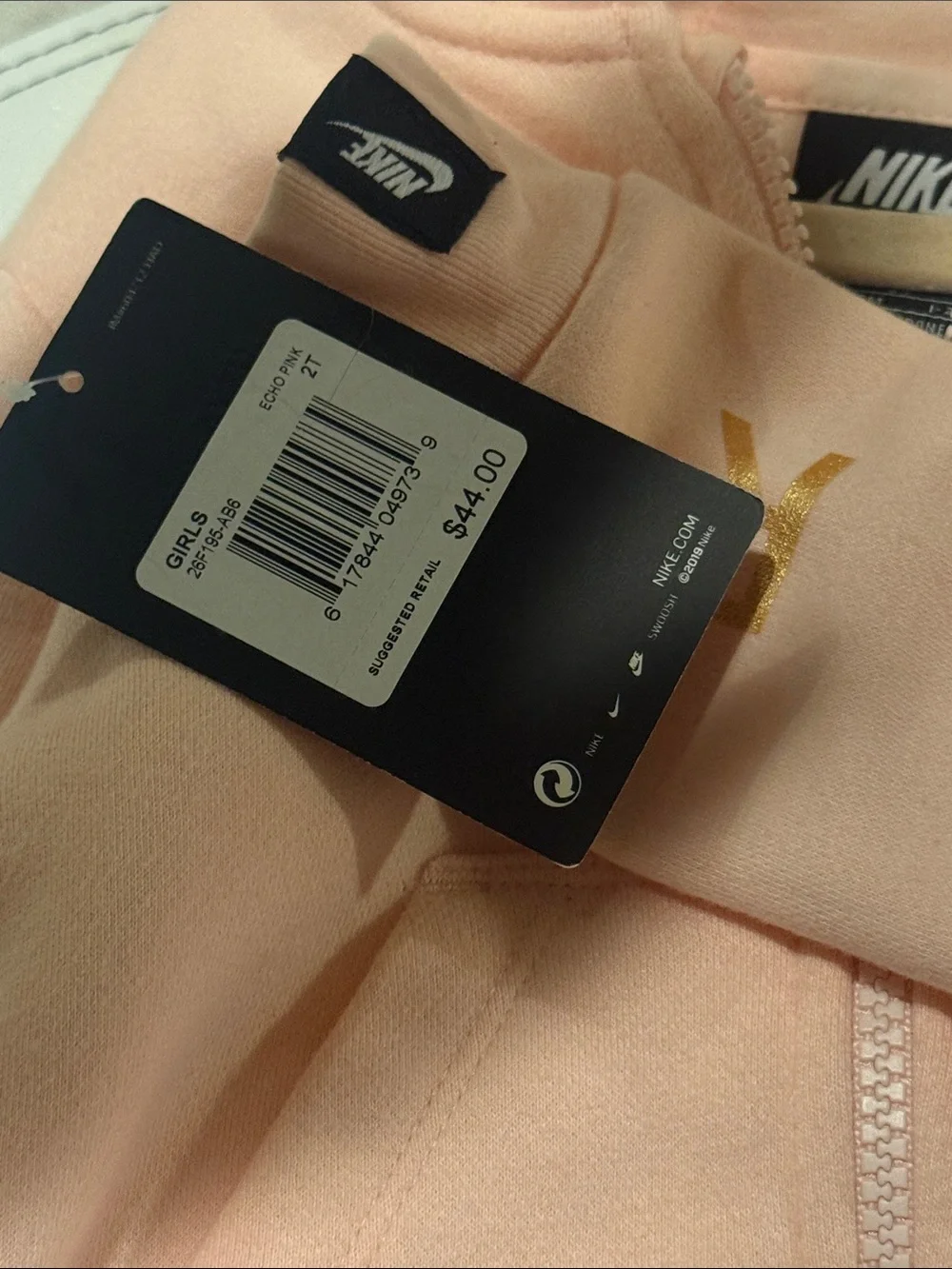 Nike Kids Peach Zip-Up Hoodie with Gold Logo